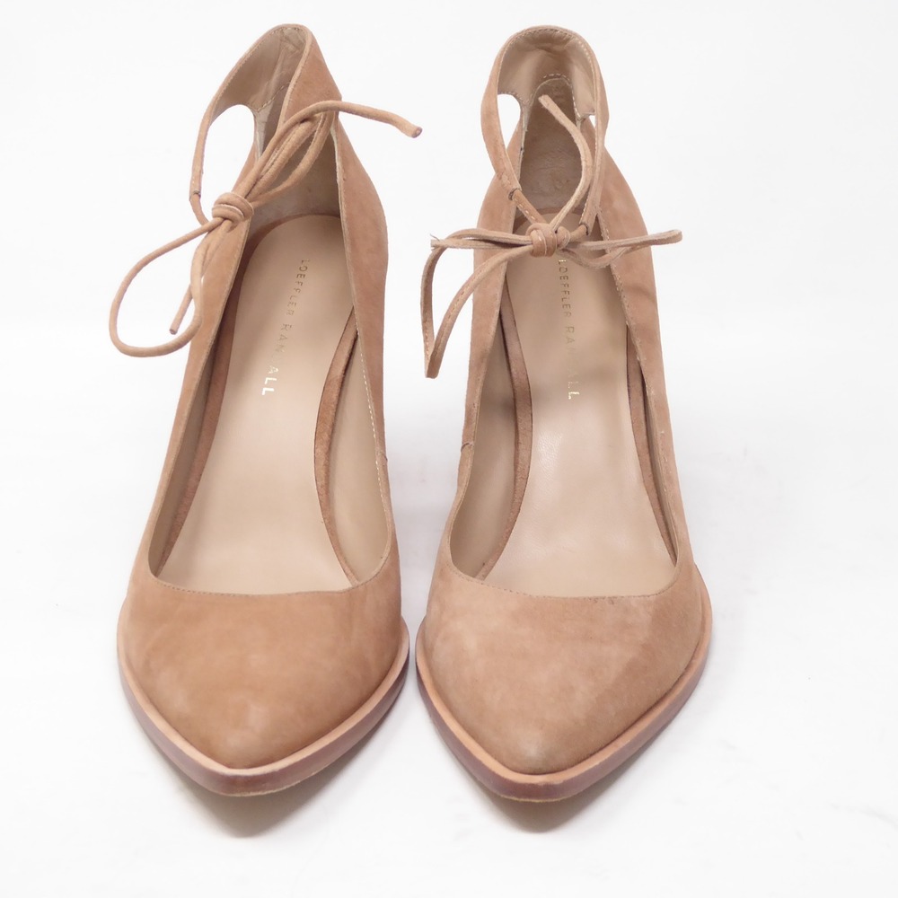 Loeffler Randall Womens Rita Block Heel Pumps Tan Suede Ankle Tie Pointed Toe 11 - Picture 4 of 10